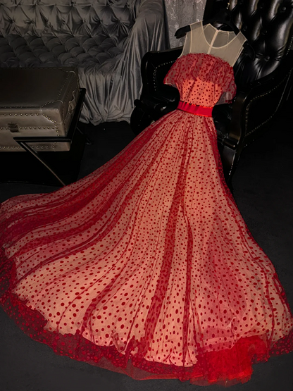 Red round neck sleeveless fitted waist long elegant ball gown/bridal dress R8762