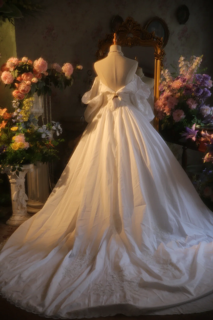 White off-the-shoulder fitted waist ball gown/bridal dress R7258