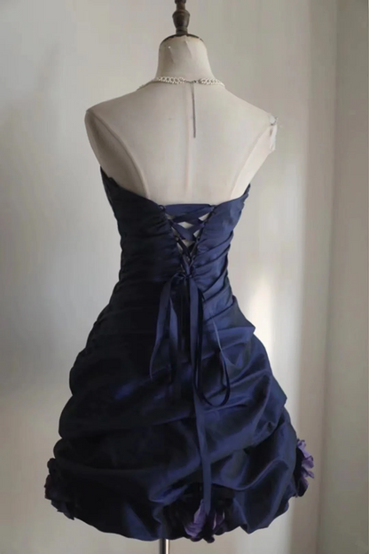 Navy blue fitted A-line short prom dress R6805