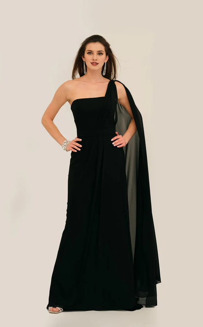 Asymmetric neckline V-neck sleeveless backless and floor length Prom dress