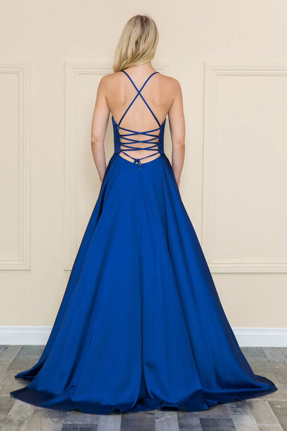 Split long V-neck A-line dress