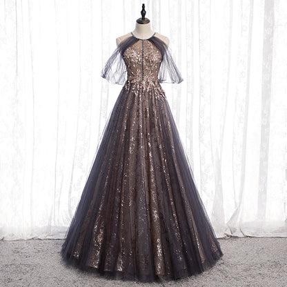 Elegant tulle sequins prom dress formal dress  8242