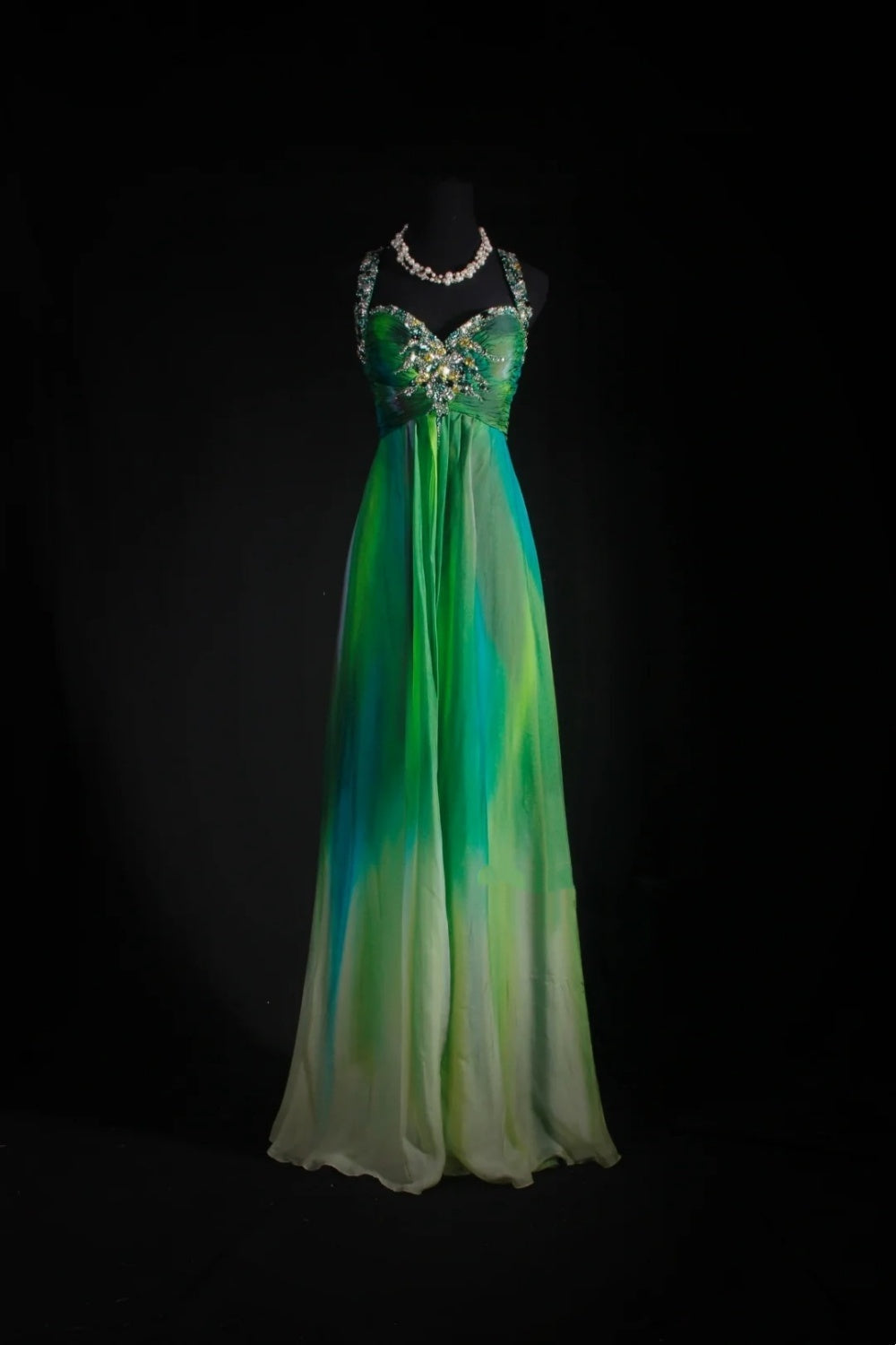 Green Gradient Exquisite Bead Decoration Long Formal Dress gh6768