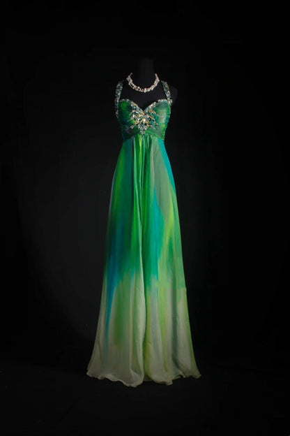 Green Gradient Exquisite Bead Decoration Long Formal Dress gh6768
