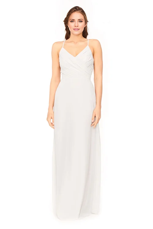V-neck off shoulder sleeveless thin shoulder strap backless and floor length Prom dress