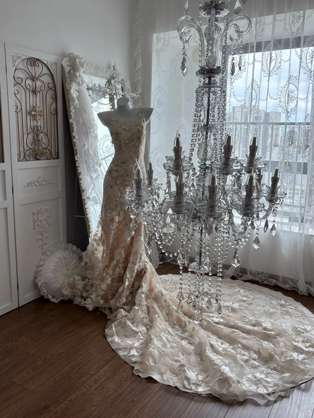 Light Champagne Waist-Cinched Lace Sexy Bodycon Mermaid Prom Gown, Evening Gown & Bridal Wedding Gown gh7344