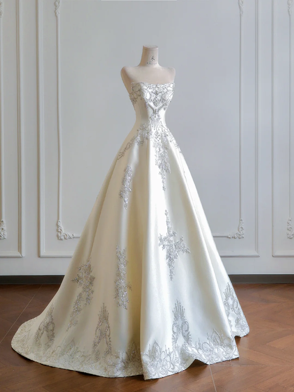 Light champagne color strapless fitted A-line long ball gown/bridal dress R8191
