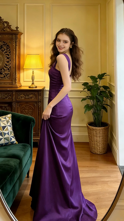 Purple sexy fitted long ball gown R8609