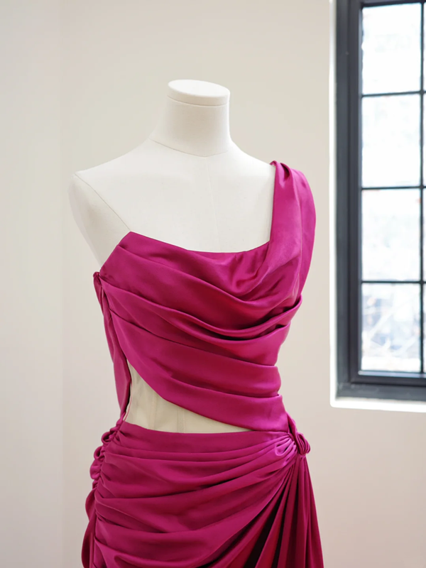 Rose pink one-shoulder fitted waist long ball gown R8517