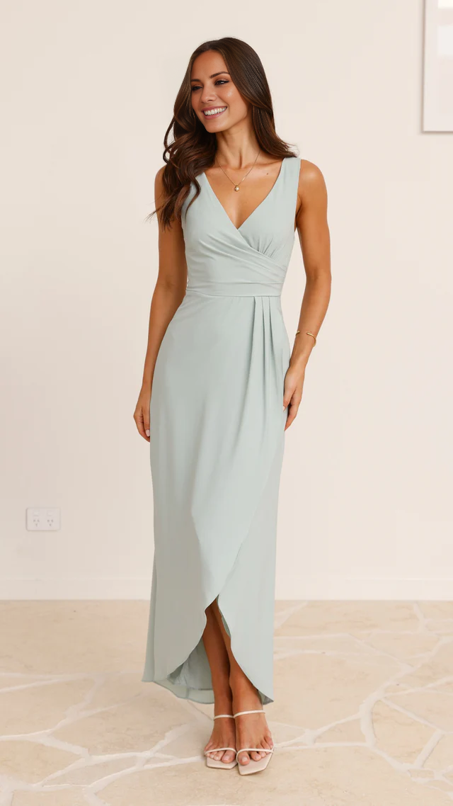 V-neck sleeveless front slit long Prom dress