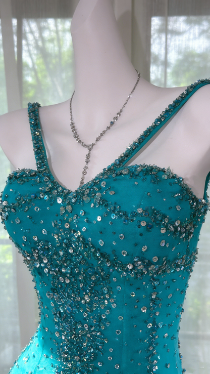 Girlhomeshops-Blue gorgeous exquisite beaded long chiffon Prom dress evening dress party dress gh5162
