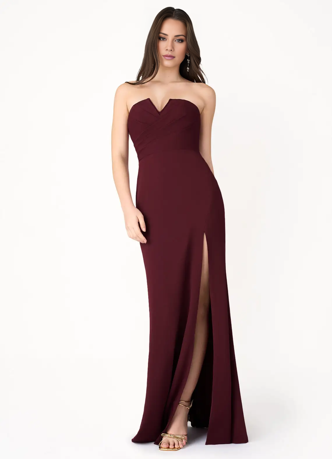 off shoulder strapless side slit backless and floor length Prom dress