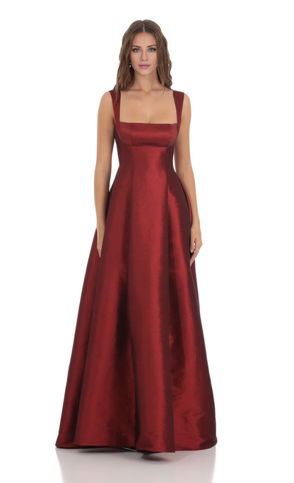 Square neckline off shoulder sleeveless backless back strap and floor length Prom dress