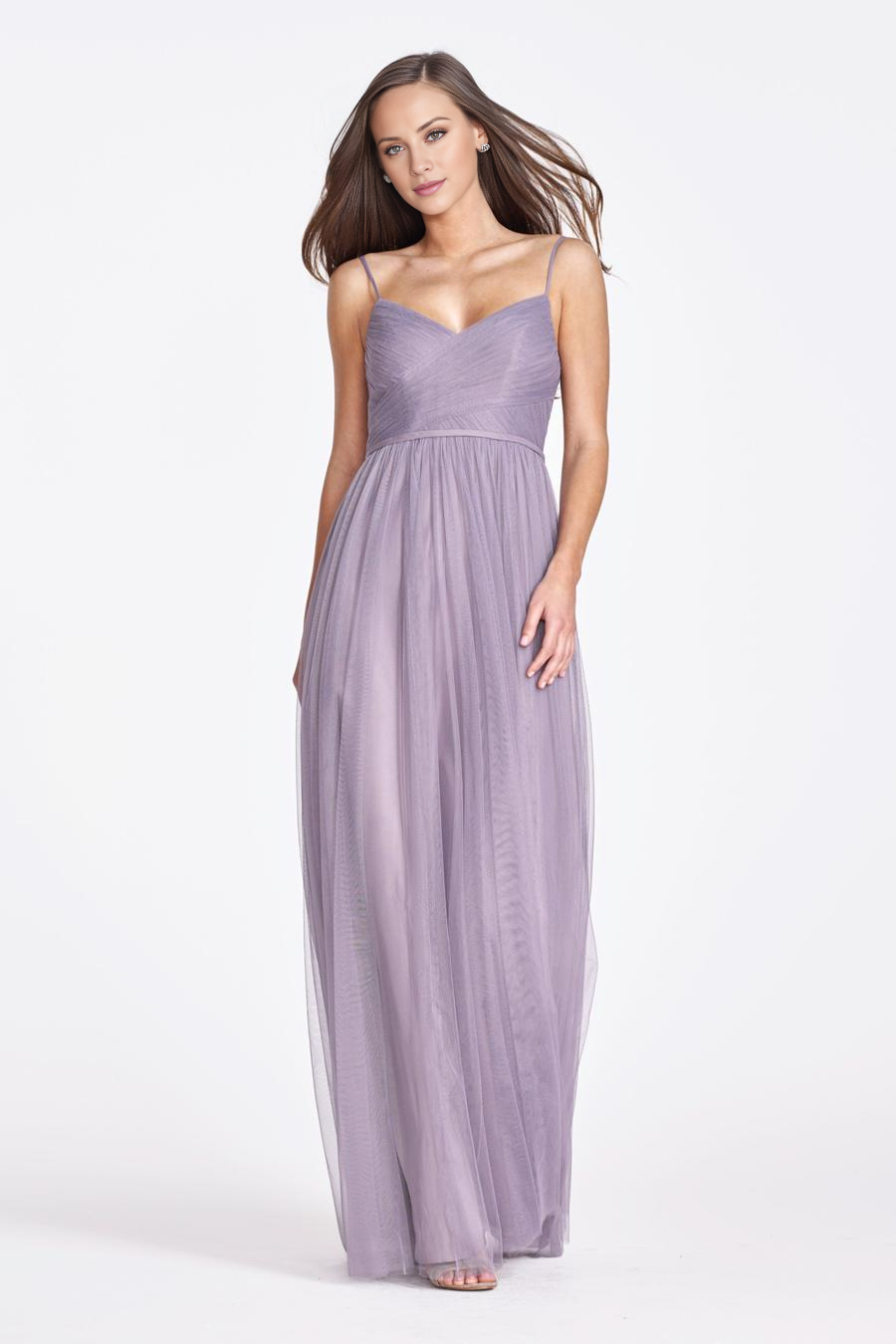 V-neck sleeveless off shoulder thin shoulder strap sheer backless and floor length evening dress