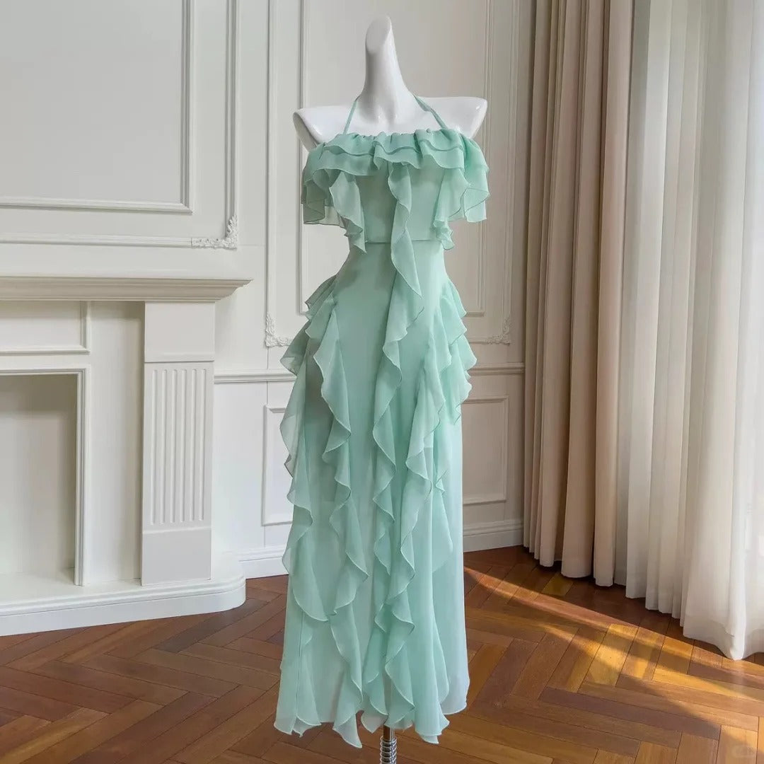 girlhomeshops--mint green/pink floral long chiffon prom dress gh5580