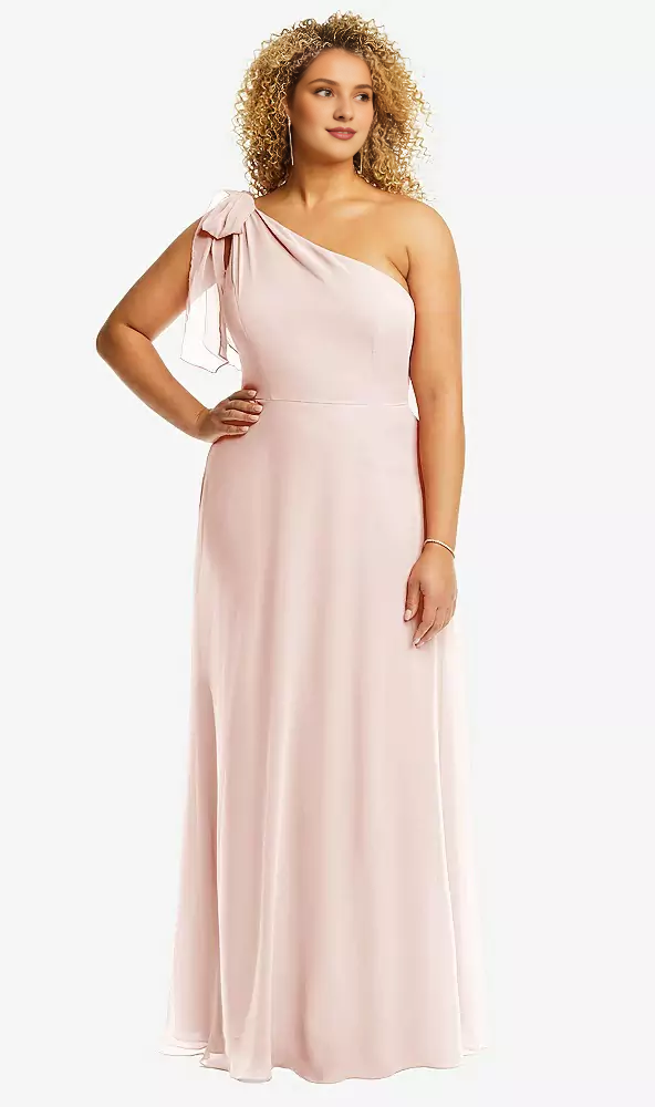 Scarf bow hanging one shoulder Prom dress