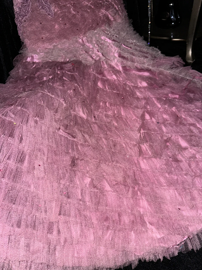 Pink halter-neck fitted bodycon mermaid tiered skirt ball gown R6965