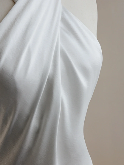White halter neck slim waist hip-hugging elegant fishtail skirt, prom dress R5646
