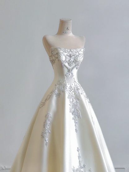 Light champagne color strapless fitted A-line long ball gown/bridal dress R8191