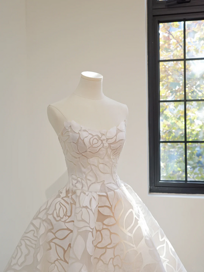 White strapless vintage print fitted waist ball gown/bridal dress R8451