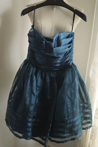 Navy blue strapless fitted waist short ball gown R6765