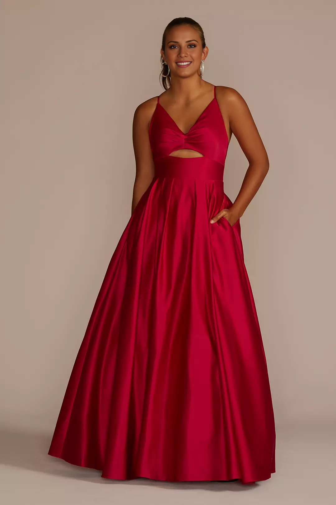 V collar backless sleeveless thin shoulder strap and floor length Prom dress