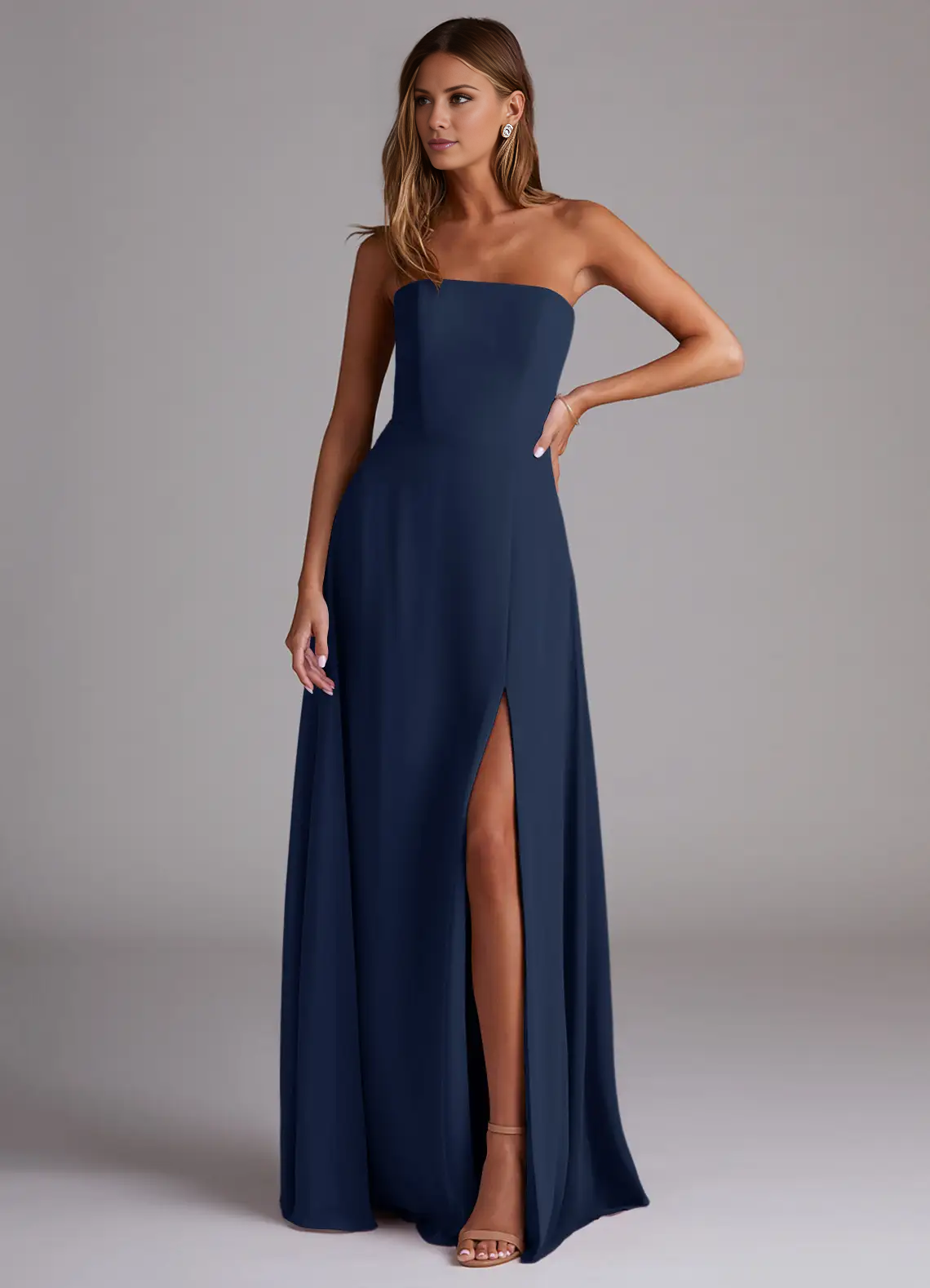 A-line side seam chiffon side slit and floor length bridesmaid dress - Dress