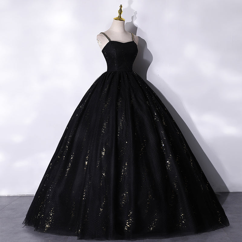 Black tulle long prom dress black evening gown  10066