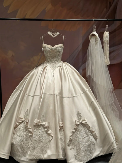 Girlhomeshops--Wedding dress princess satin sweet classic elegant long wedding dress exquisite lace gh5447