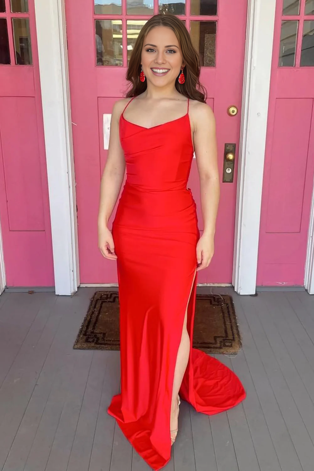 slit mermaid slim shoulder strap backless Prom dress