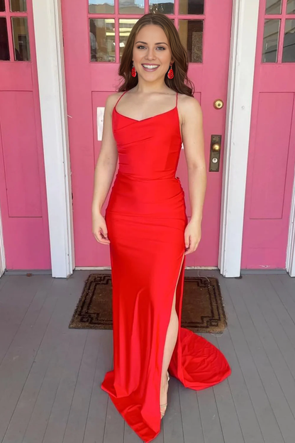 slit mermaid slim shoulder strap backless Prom dress