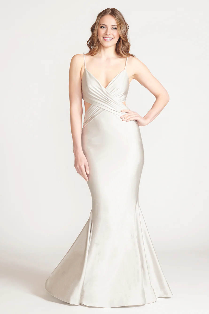 Mermaid V collar off shoulder sleeveless thin shoulder strap off back and floor length Prom dress