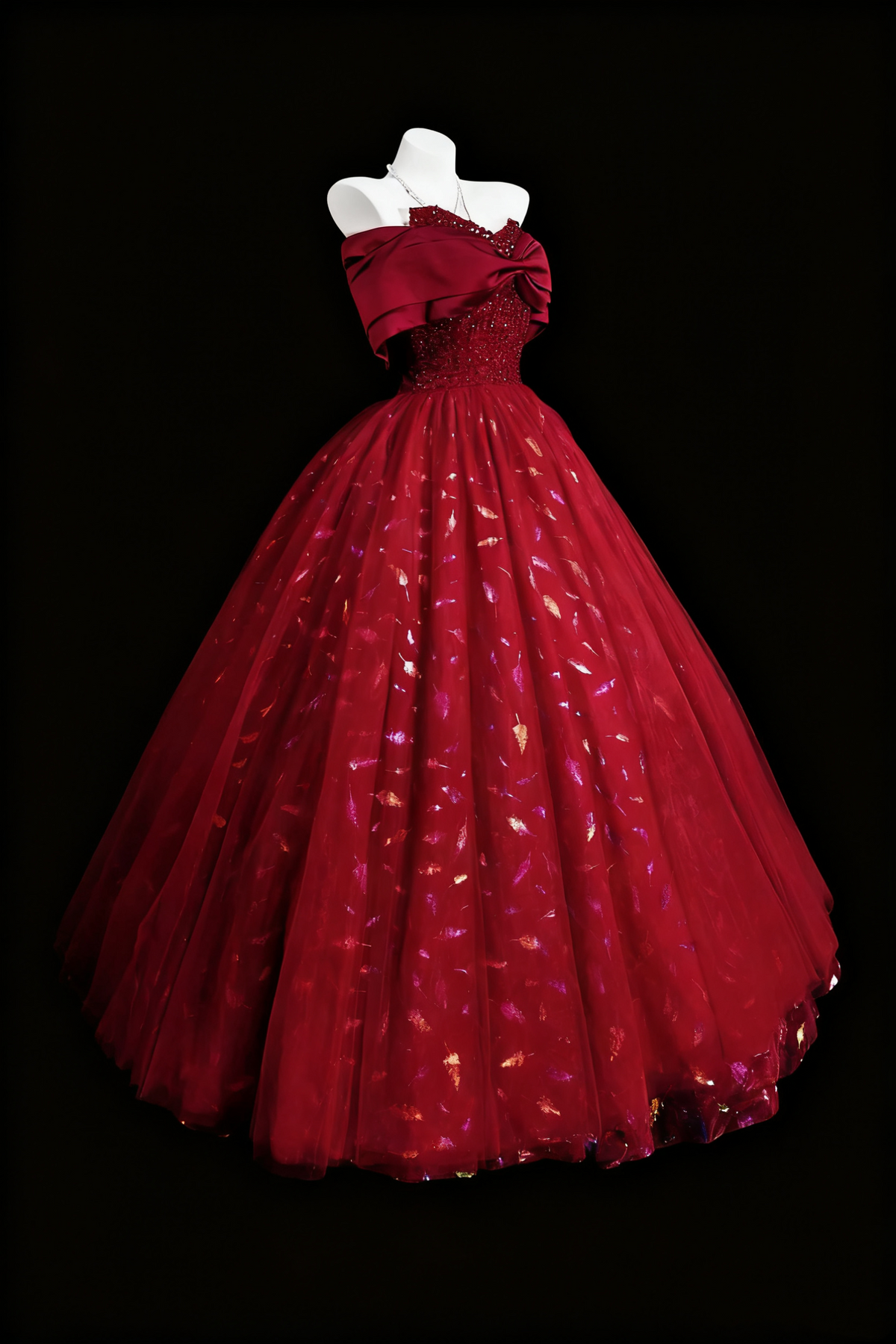 girlhomeshops-Red Shimmering Long Tulle Ball Gown gh6280