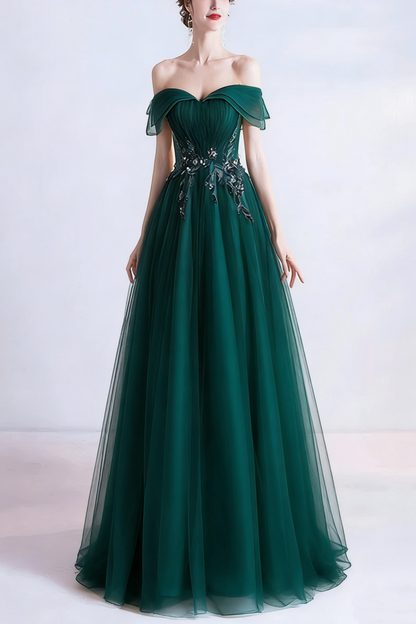 Cute tulle sequins long prom dress evening dress  10470
