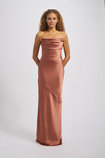 off shoulder collar sleeveless strapless backless and floor length Prom dress