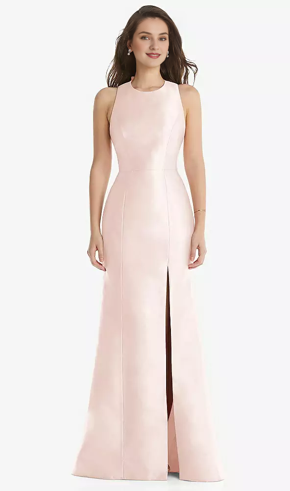 Jewel collar butterfly condensation back horn front slit Prom dress