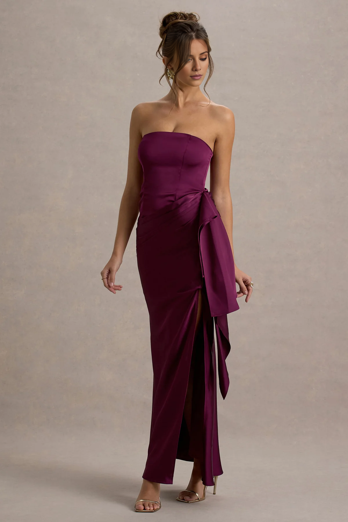 Off shoulder collar satin strapless and floor length evening dress - dress