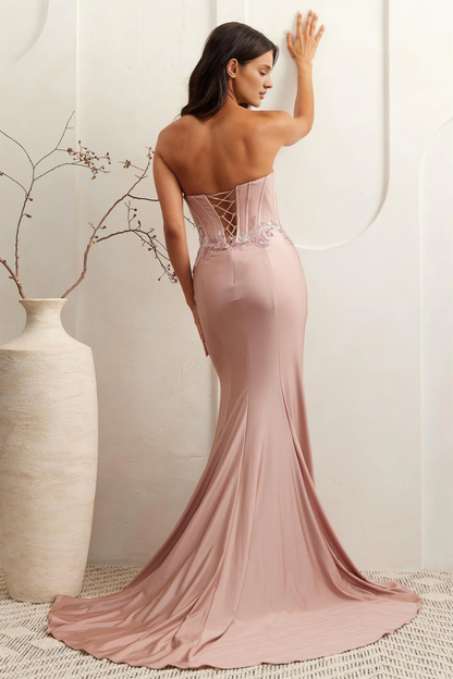 Sequin decal long strapless tight corset dress