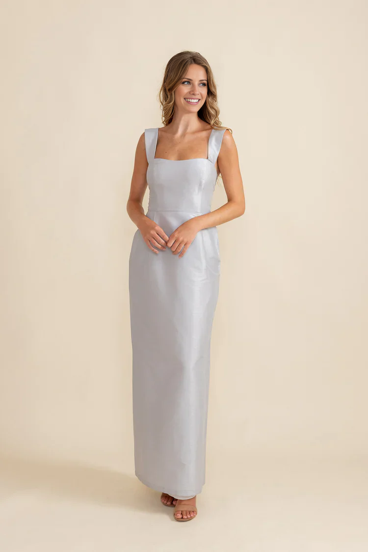 square neckline off shoulder sleeveless backless slit and floor length Prom dress