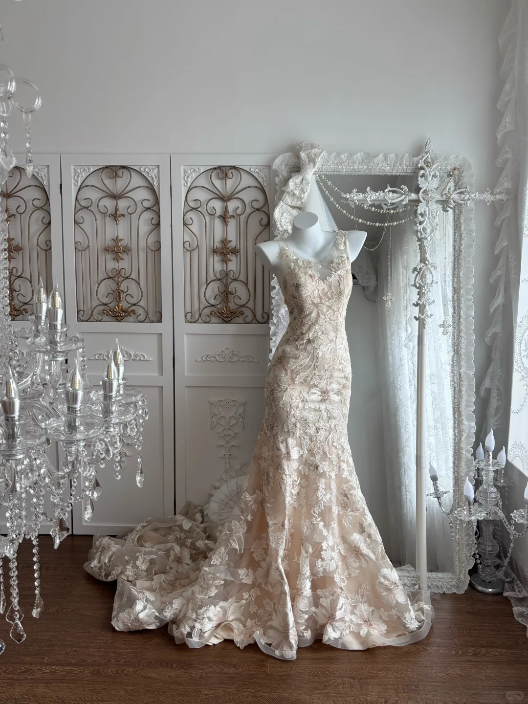 Light Champagne Waist-Cinched Lace Sexy Bodycon Mermaid Prom Gown, Evening Gown & Bridal Wedding Gown gh7344