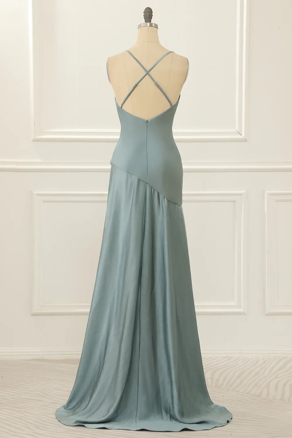 Thin shoulder strap satin high-low ball dress