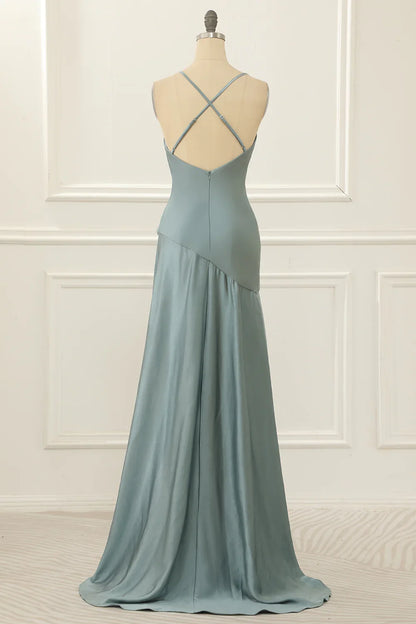 Thin shoulder strap satin high-low ball dress