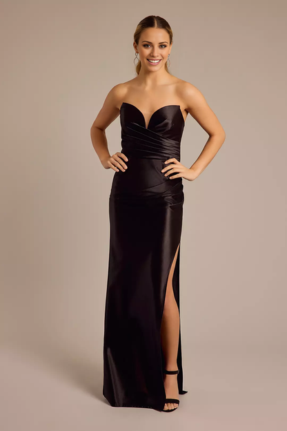 Strapless Sculpting Satin Ruched Sheath Dresses prom dress