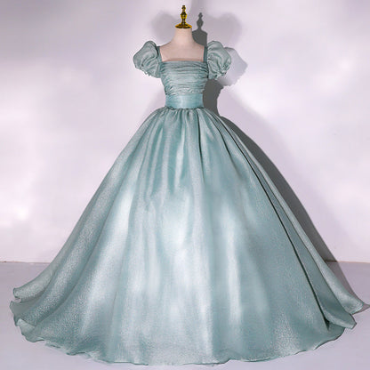 Green tulle long ball gown dress A line formal gown  10348