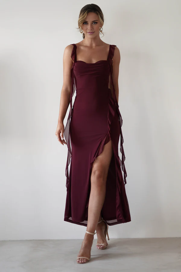 Square neck thin shoulder strap off shoulder long Prom dress - Dress