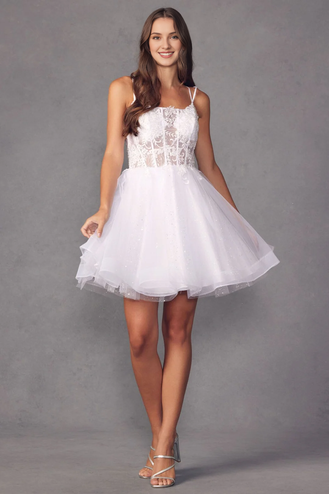 Embroidered applique short sleeveless tight corset dress