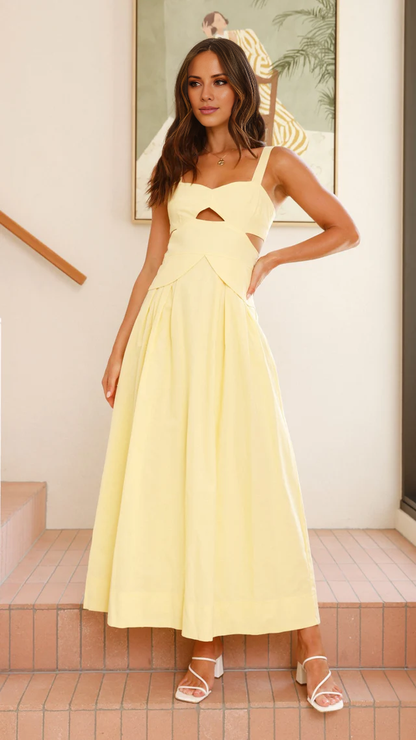 A-line boat neckline sleeveless backless long Prom dress