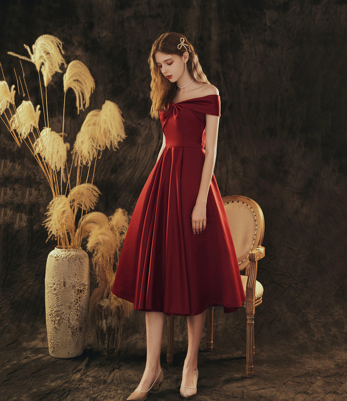 Burgundy satin short prom dress homecoming dress  10417