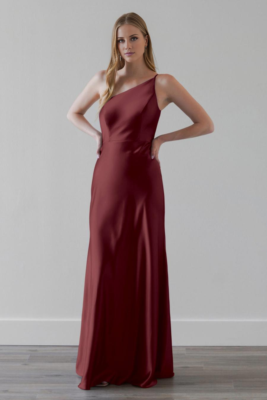 single shoulder collar sleeveless and floor length evening dress