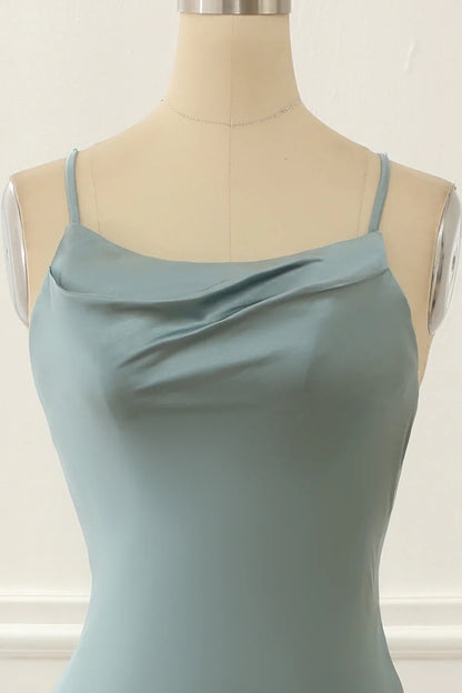 Thin shoulder strap satin high-low ball dress